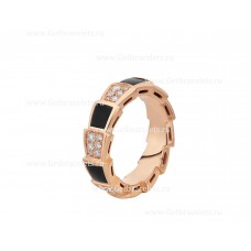 Златен пръстен Bvlgari Medium Serpenti Viper от 18k розово злато с ониксови елементи и диаманти Pave