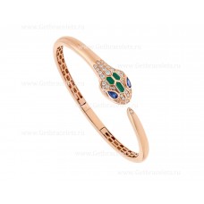 Гривна Bvlgari Serpenti от 18-каратово розово злато, комплект със сини сапфирени очи, малахитови елементи и диаманти Pave