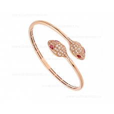 Гривна Bvlgari Serpenti от 18-каратово розово злато с рубелитови очи и диаманти Pave