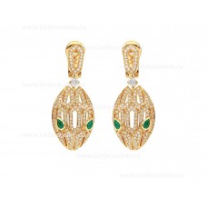 Обеци Bvlgari Serpenti от 18-каратово жълто злато с диаманти Pave и малахитови очи