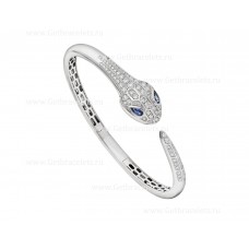 Гривна Bvlgari Serpenti Bangle от 18-каратово бяло злато със сини сапфирени очи и диаманти Pave