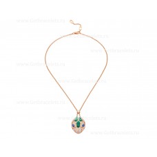Колие Bvlgari Serpenti от 18-каратово розово злато със сини сапфирени очи, малахитови елементи и диаманти Pave на висулката