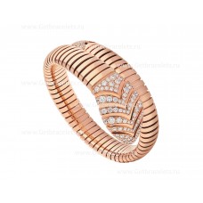 Гривна Bvlgari Serpenti Tubogas с единична спирала от 18-каратово розово злато с диаманти Pave на главата и опашката