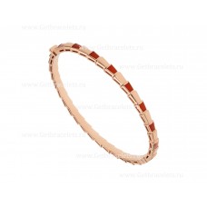 Тънка гривна Bvlgari Serpenti Viper от 18-каратово розово злато с карнеолски елементи