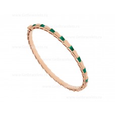 Тънка гривна Bvlgari Serpenti Viper от 18-каратово розово злато с малахитови елементи