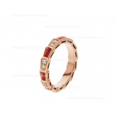 Златен пръстен Bvlgari Small Serpenti Viper от 18k розово злато с карнеолски елементи и диаманти Pave