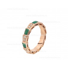 Златен пръстен Bvlgari Small Serpenti Viper от 18k розово злато с малахитови елементи и диаманти Pave