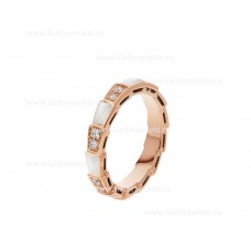 Златен пръстен Bvlgari Small Serpenti Viper от 18k розово злато с елементи от седеф и диаманти Pave