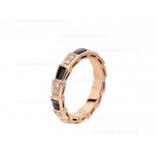 Златен пръстен Bvlgari Small Serpenti Viper от 18k розово злато с ониксови елементи и диаманти Pave
