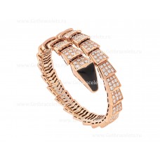 Гривна Bvlgari Serpenti Viper One-Coil от 18-каратово розово злато с диаманти Full Pave и ониксов елемент на главата