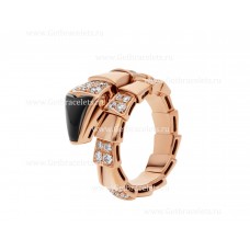 Пръстен Bvlgari Serpenti Viper с една намотка от 18-каратово розово злато с елементи от черен оникс и диаманти Demi Pave