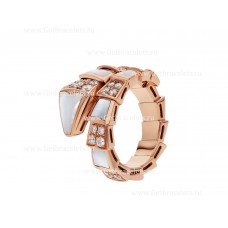 Пръстен Bvlgari Serpenti Viper с една спирала от 18-каратово розово злато с елементи от седеф и диаманти Demi Pave