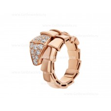 Пръстен Bvlgari Serpenti Viper с една намотка от 18-каратово розово злато с диаманти Pave
