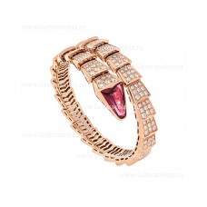 Гривна Bvlgari Serpenti Viper с една намотка от 18-каратово розово злато с диаманти с пълно покритие и рубелит на главата