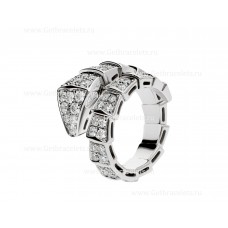Пръстен Bvlgari Serpenti Viper с една намотка от 18-каратово бяло злато с диаманти с пълно паве