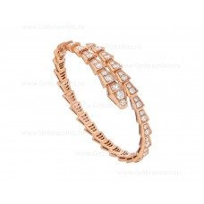 Тънка гривна Bvlgari Serpenti Viper с една намотка от 18-каратово розово злато и диаманти с пълно покритие