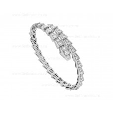 Тънка гривна Bvlgari Serpenti Viper с една намотка от 18-каратово бяло злато и диаманти с пълно паве