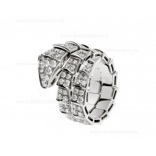 Пръстен Bvlgari Serpenti Viper с две намотки от 18-каратово бяло злато с диаманти с пълно паве