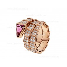 Пръстен Bvlgari Serpenti Viper Twp-Coil от 18-каратово розово злато с диаманти Full Pave и рубелит на главата