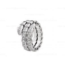 Пръстен Bvlgari Serpenti Viper с две намотки от 18-каратово бяло злато с диаманти Pave