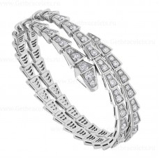Гривна Bvlgari Serpenti Viper Two-Coil от 18-каратово бяло злато с диаманти Pave