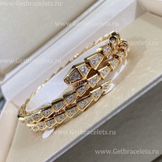 Гривна Bvlgari Serpenti Viper Two-Coil от 18-каратово жълто злато с диаманти Pave