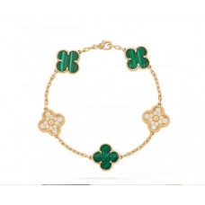 Гривна Van Cleef Arpels Alhambra 5 мотива с диаманти и малахит