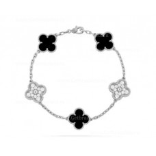 Гривна Van Cleef Arpels Alhambra 5 мотива с диаманти и оникс