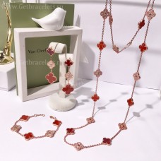 Комплект часовник Van Cleef Arpels Alhambra с диаманти и карнеол