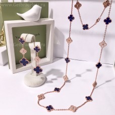 Van Cleef Arpels Alhambra With Diamonds Lapis Set Van Cleef Arpels Alhambra With Diamonds Lapis Set