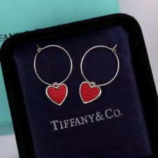 Комплект обеци Tiffany с висящи сърца, червена кожа и двустранно носене, Великобритания