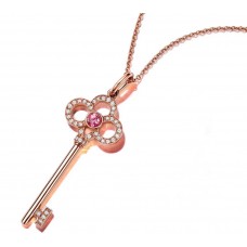 Колие Tiffany Keys Mini Crown Key с розови кристали и розово злато, диаманти и сребро