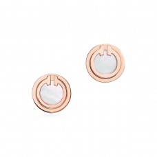 Обеци Tiffany Tiffany T White Mother of Sea, 18K розово злато, кръгли, обеци с копчета