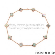 Колие Van Cleef Arpels Alhambra от розово злато, 10 мотива, сив седеф, 45 см