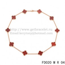 Колие Van Cleef Arpels Alhambra от розово злато, 10 мотива, карнеол, седеф, 45 см