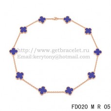 Колие Van Cleef Arpels Alhambra от розово злато, 10 мотива, лапис, седеф, 45 см