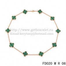 Колие Van Cleef Arpels Alhambra от розово злато, 10 мотива, малахит, седеф 45 см