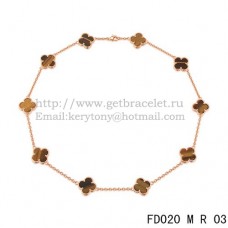 Колие Van Cleef Arpels Alhambra от розово злато, 10 мотива, тигрово око, седеф, 45 см