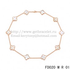 Колие Van Cleef Arpels Alhambra от розово злато, 10 мотива, бял седеф, 45 см