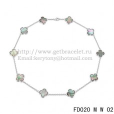 Колие Van Cleef Arpels Alhambra от бяло злато, 10 мотива, сив седеф, 45 см