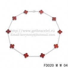 Колие Van Cleef Arpels Alhambra от бяло злато, 10 мотива, карнеол, седеф, 45 см