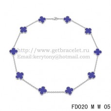 Колие Van Cleef Arpels Alhambra от бяло злато, 10 мотива, лапис, седеф, 45 см