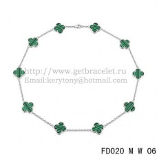 Колие Van Cleef Arpels Alhambra от бяло злато, 10 мотива, малахит, седеф 45 см