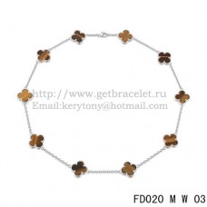 Колие Van Cleef Arpels Alhambra от бяло злато, 10 мотива, тигрово око, седеф, 45 см