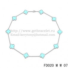 Колие Van Cleef Arpels Alhambra от бяло злато, 10 мотива, тюркоаз, седеф, 45 см