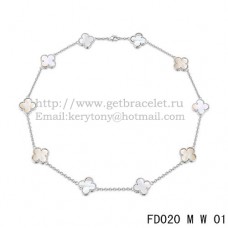 Колие Van Cleef Arpels Alhambra от бяло злато, 10 мотива, бял седеф, 45 см