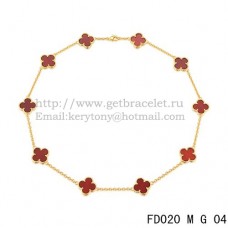 Колие Van Cleef Arpels Alhambra от жълто злато, 10 мотива, карнеол, седеф, 45 см