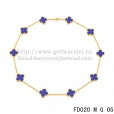 Колие Van Cleef Arpels Alhambra от жълто злато, 10 мотива, лапис, седеф, 45 см