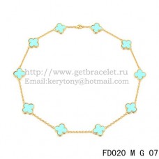 Колие Van Cleef Arpels Alhambra от жълто злато, 10 мотива, тюркоаз, седеф, 45 см