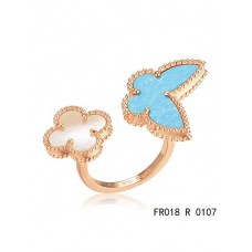 Пръстен Van Cleef Arpels Luck Alhambra Between The Finger, розово злато, тюркоаз и седеф